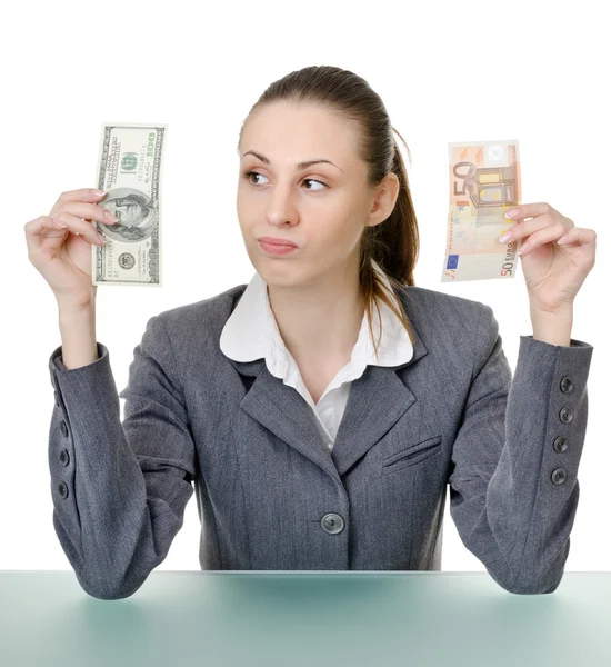Business woman holding a currency — Stock Photo, Image