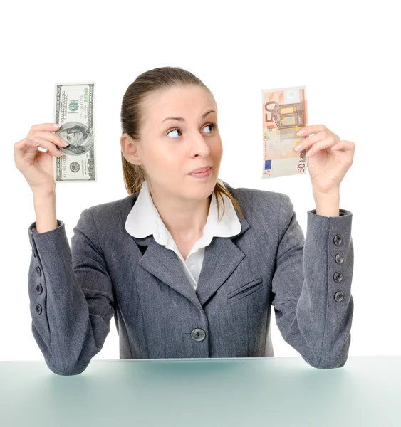 Business woman holding a currency — Stock Photo, Image