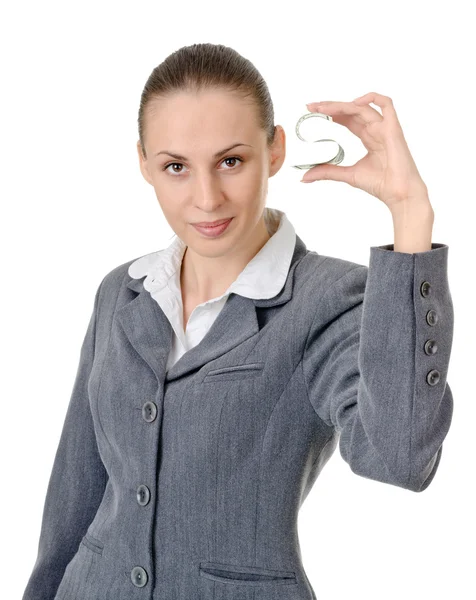 Mujer de negocios sosteniendo una moneda — Foto de Stock