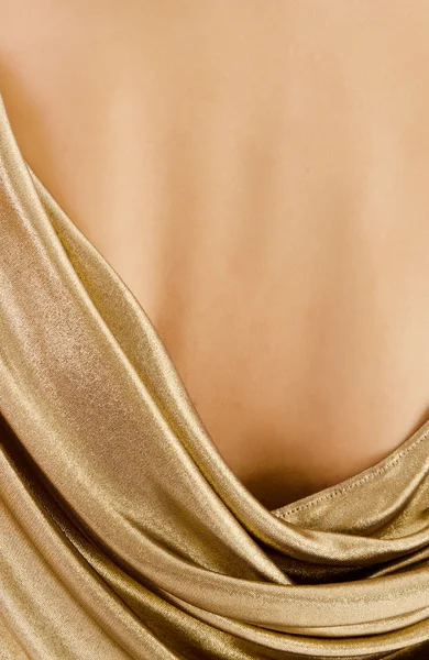 Folds gold fabric closeup — Stock Photo, Image
