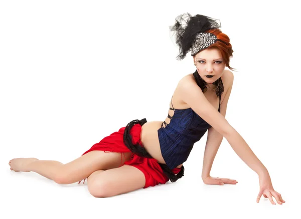 Girl in a cabaret style on a white — Stock Photo, Image