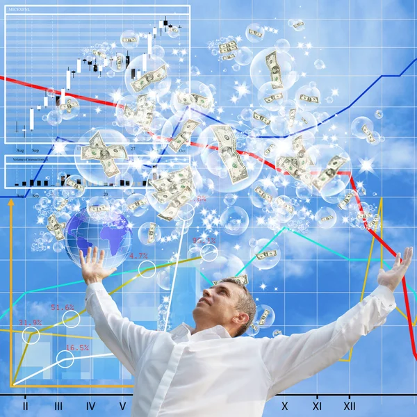 Sonhos cor-de-rosa de lucro em investimentos financeiros como se bolhas de sabão — Fotografia de Stock