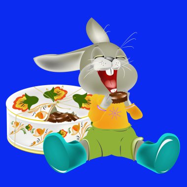 The cheerful hare likes to regale on sweets clipart