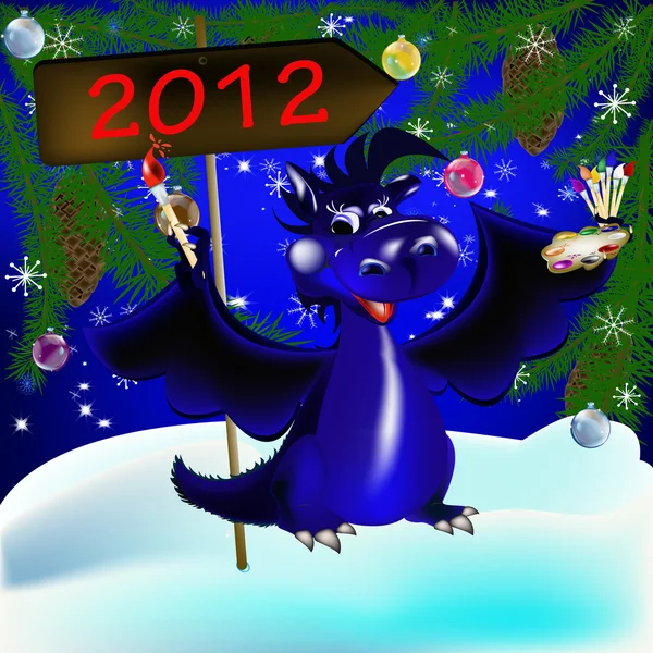 Ciemny niebieski smok nowy rok jest symbolem 2012 — Wektor stockowy