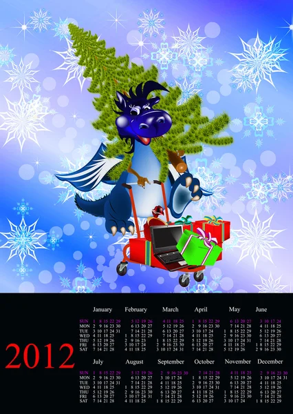 Dragão azul escuro-Ano Novo é um símbolo de 2012.Calendário — Fotografia de Stock