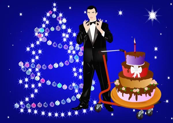 Slavnostní vánoční koláč z elegantní muž — Stock fotografie