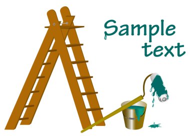 Bucket with a paint, the painting tool and a ladder clipart