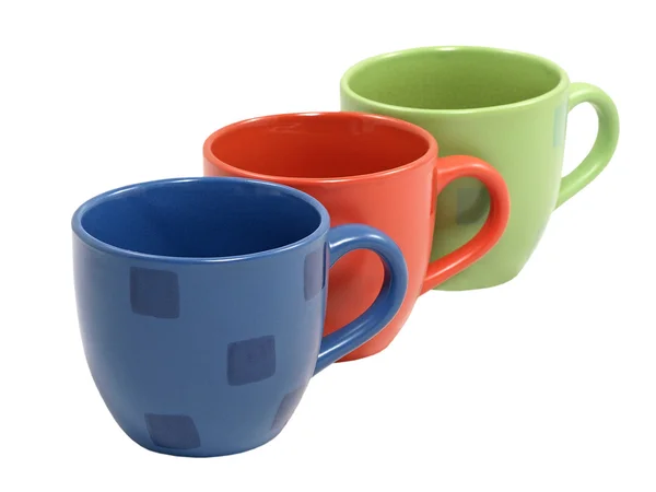 Řádek vícebarevné čajové šálky. — Stock fotografie