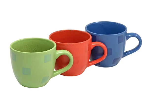 Tre färg te cups.isolated. — Stockfoto