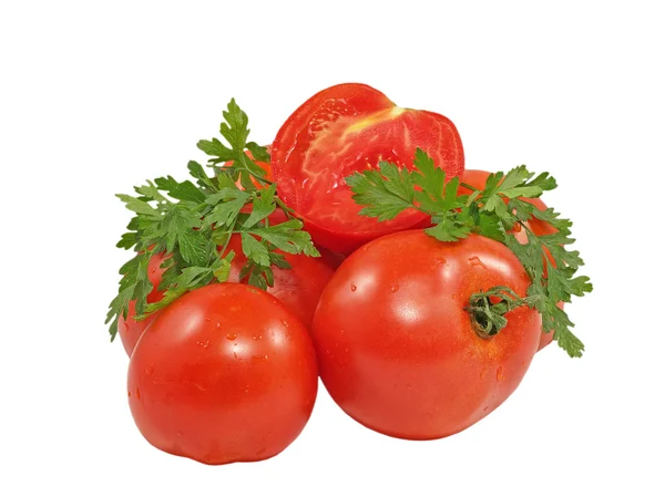 Pomodori rossi e prezzemolo verde . — Foto Stock