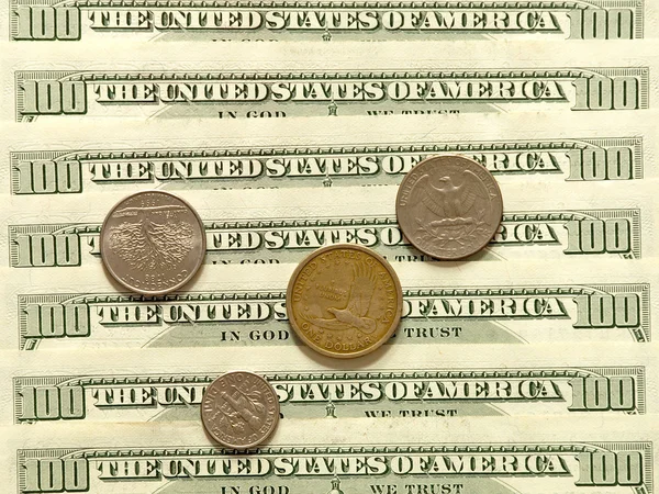 USA dollar banknotes and coins. — Stock Photo, Image