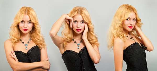 Piękna blond kobieta w czarny gorset — Zdjęcie stockowe