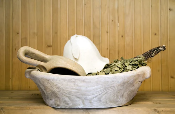 stock image Wooden bowl for bathhouse