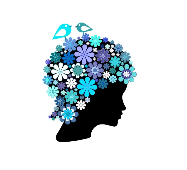 Forma da cabeça da mulher coberta com flores coloridas — Fotografia de Stock