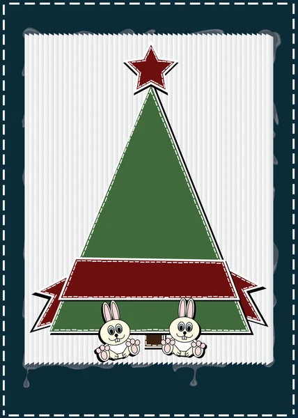 Vánoční stromek s hvězdou a mnoho králíků — Stock fotografie
