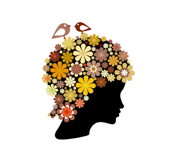Forma de la cabeza de la mujer cubierta de flores de colores —  Fotos de Stock