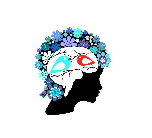 Σχήμα του κεφαλιού γυναίκα που καλύπτεται με τα ζωηρόχρωμα λουλούδια — Φωτογραφία Αρχείου