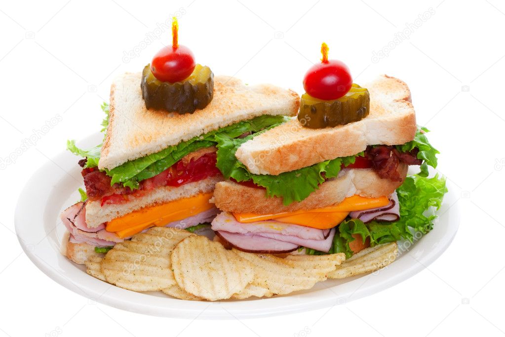 Club sandwich on white