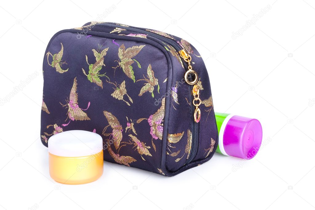 Travel toiletries bag with cosmetics