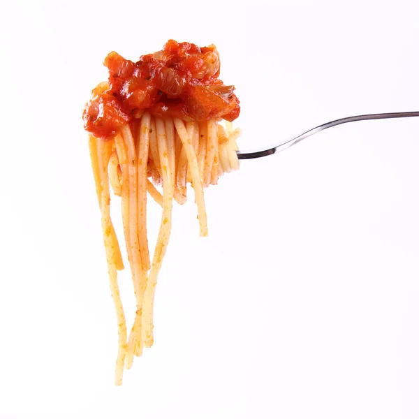 Spaghetti bolognais sur une fourchette — Photo