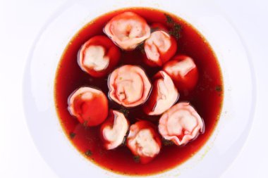 Red borscht with dumplings clipart
