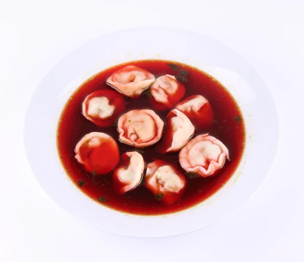 赤いボルシチと餃子 — ストック写真