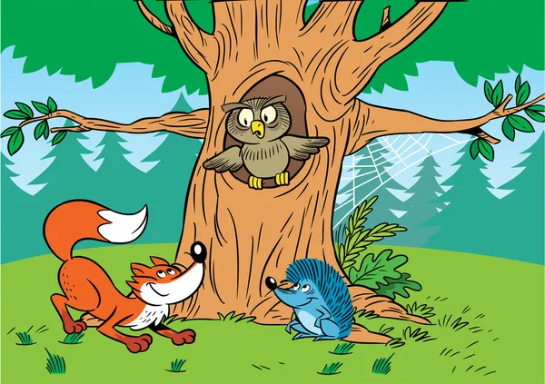 वन कार्टून जानवरों — स्टॉक वेक्टर
