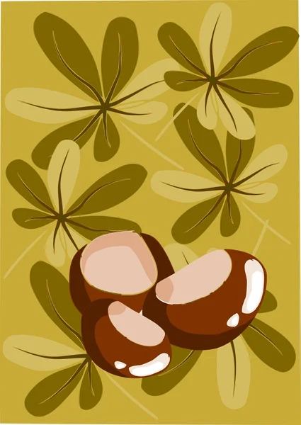 Three chestnut and autumn background - vector — Stock Vector