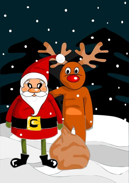 Weihnachtsmann und Rentier — Stockvektor