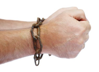 Man's hands chained in a chain clipart