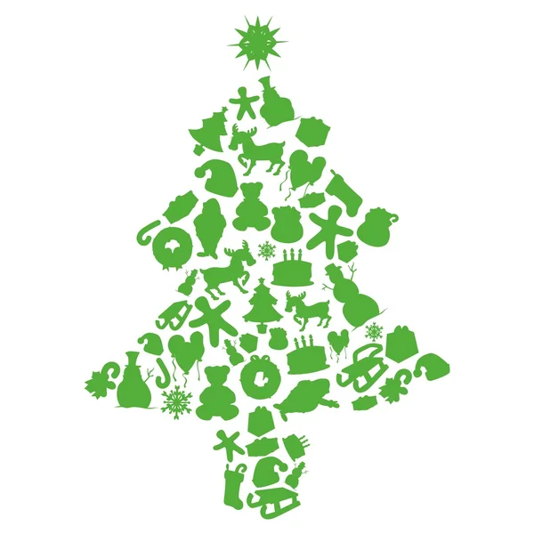 Árvore de Natal feita por itens silhuetas — Vetor de Stock