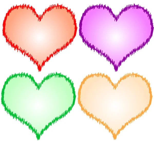 Quatre cœurs griffonnés — Image vectorielle