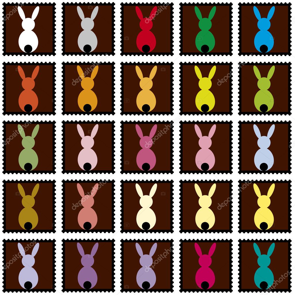 Black stamps with colorful rabbits