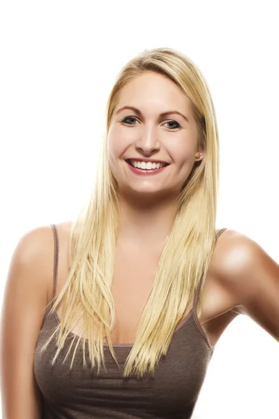 Portret van een gelukkig mooie blonde vrouw — Stockfoto