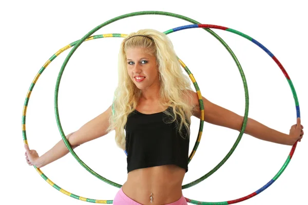 Donna con hula hoops — Foto Stock