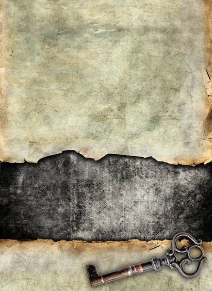 Grunge gescheurde oppervlak met antieke sleutel — Stockfoto