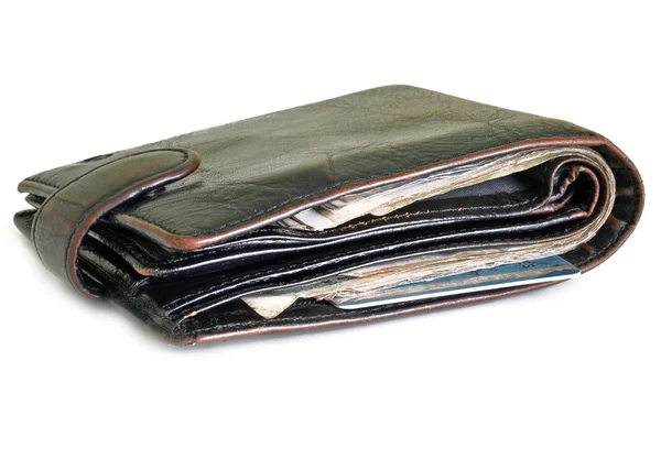 お金と銀行カード付き折り財布 — ストック写真