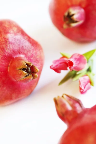Drie granaatappels en bloem — Stockfoto
