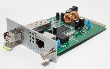 Fiber optic Media converter card with SFP clipart