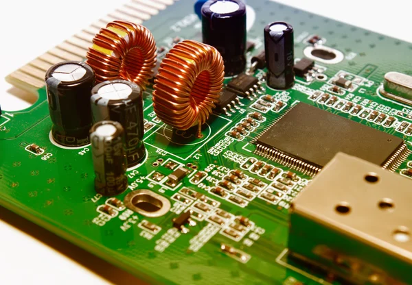 Closeup of a green electronic circuit board — Stock Photo, Image