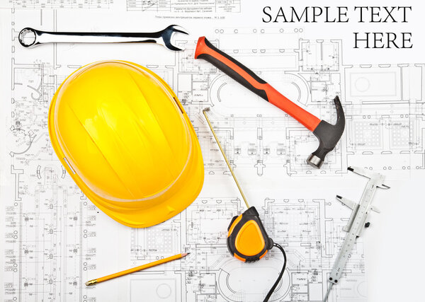 Construction drafts and tools background