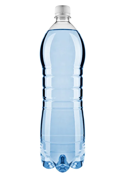 Синя пляшка з водою ізольована на білому тлі з кліпом — стокове фото