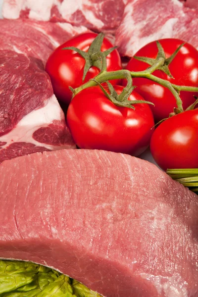 Fresh Raw Meat Background with Beef Meat, Turkey and ground beef — Stock Photo, Image
