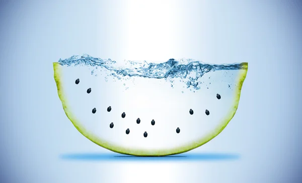 Slice of watermelon. Wave. Water splashing — Stock Photo, Image