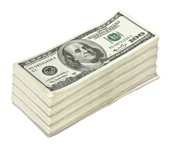 Big sheaf of money isolated on white — Stock Photo, Image