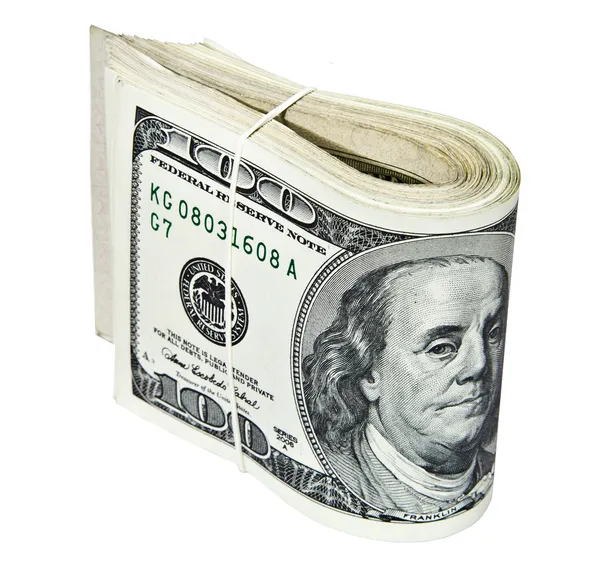 Folded hundred dollar bills isolated on white — Stock Photo, Image