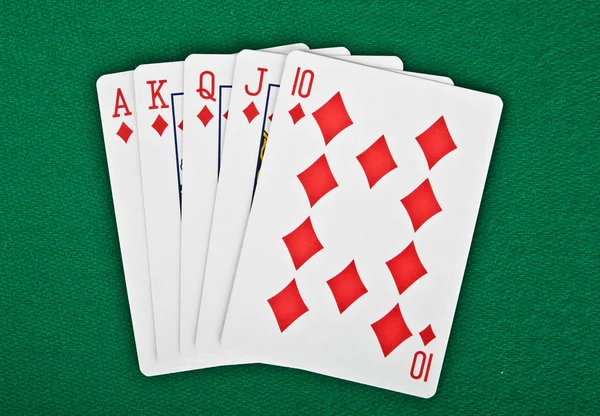 Královská postupka v barvě hrací karty poker ruka — Stock fotografie