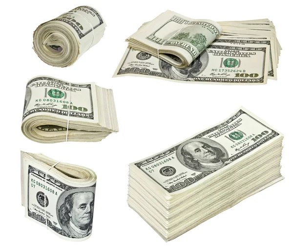 Gevouwen honderd dollarbiljetten geïsoleerd op wit — Stockfoto