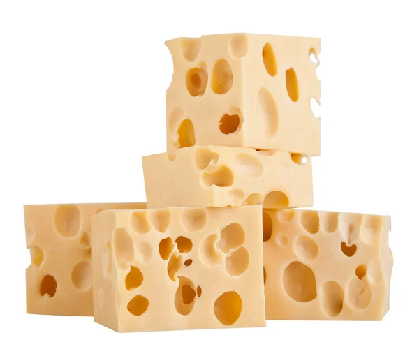Los pedazos perfectos de queso suizo aislado sobre fondo blanco Imagen de stock