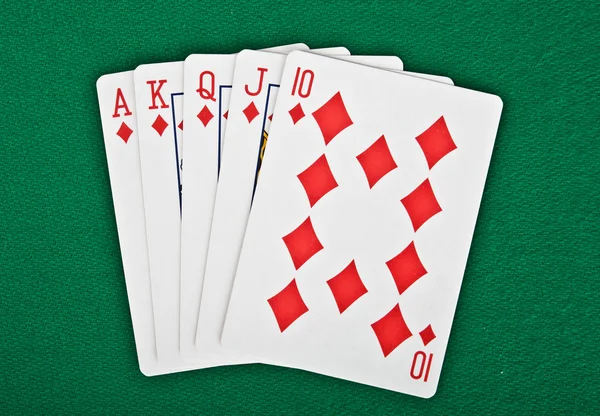 Een royal straight flush speelkaarten pokerhand Rechtenvrije Stockafbeeldingen